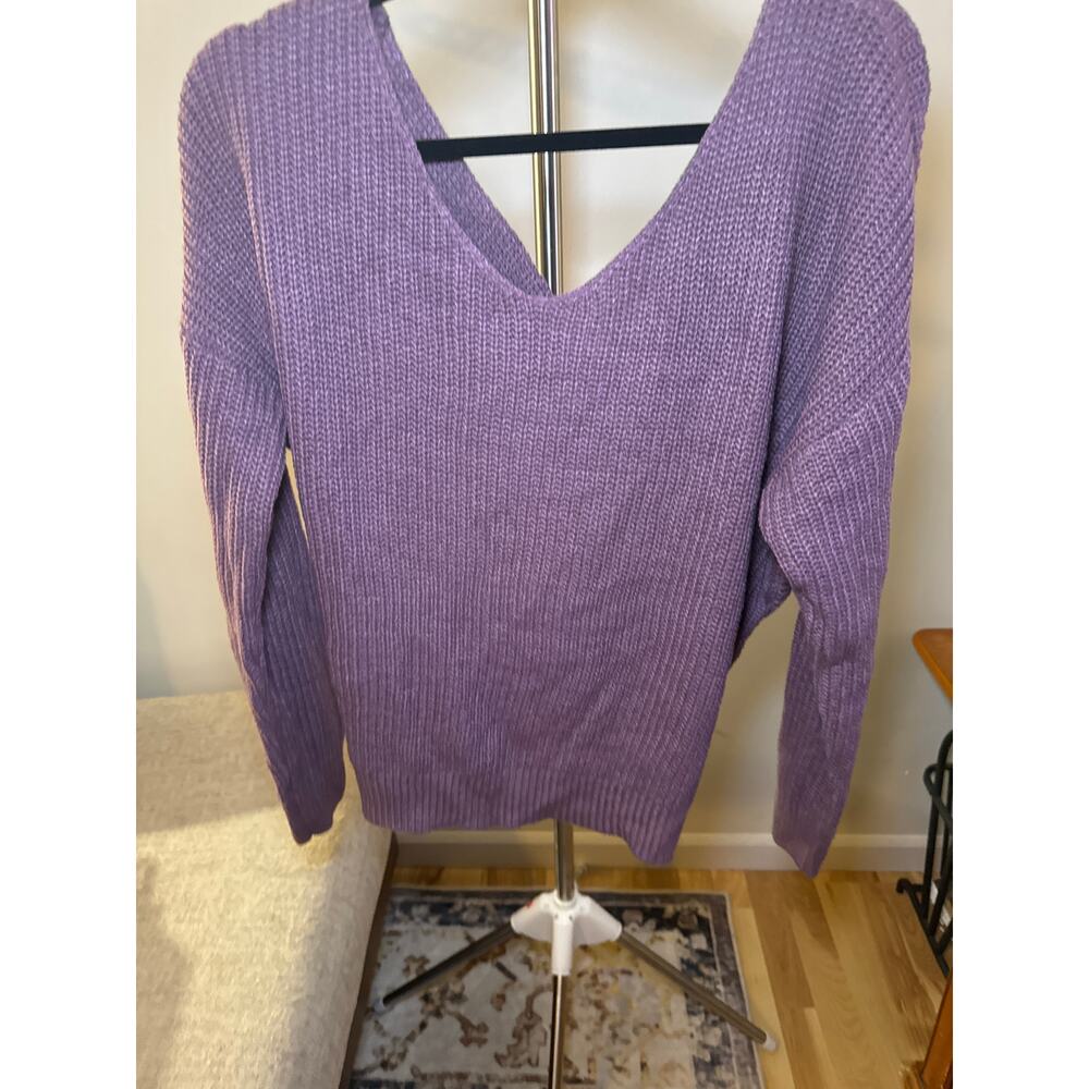 MS Twist Purple Sweater Ribbed V-Neck Purple Sweater long-sleeve Women's Size M